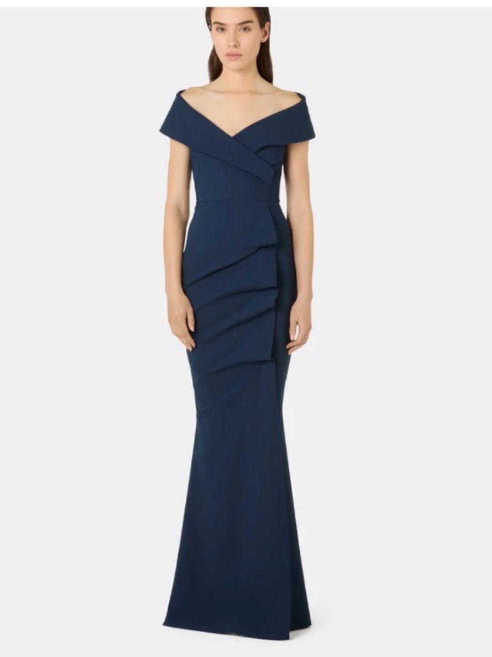 Chiara Boni La Petite Robe Fiy Gown Navy Blue Draped Mermaid Maxi US 12